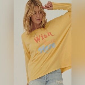 Wish you were here long sleeve yellow tee with washed out look NWT